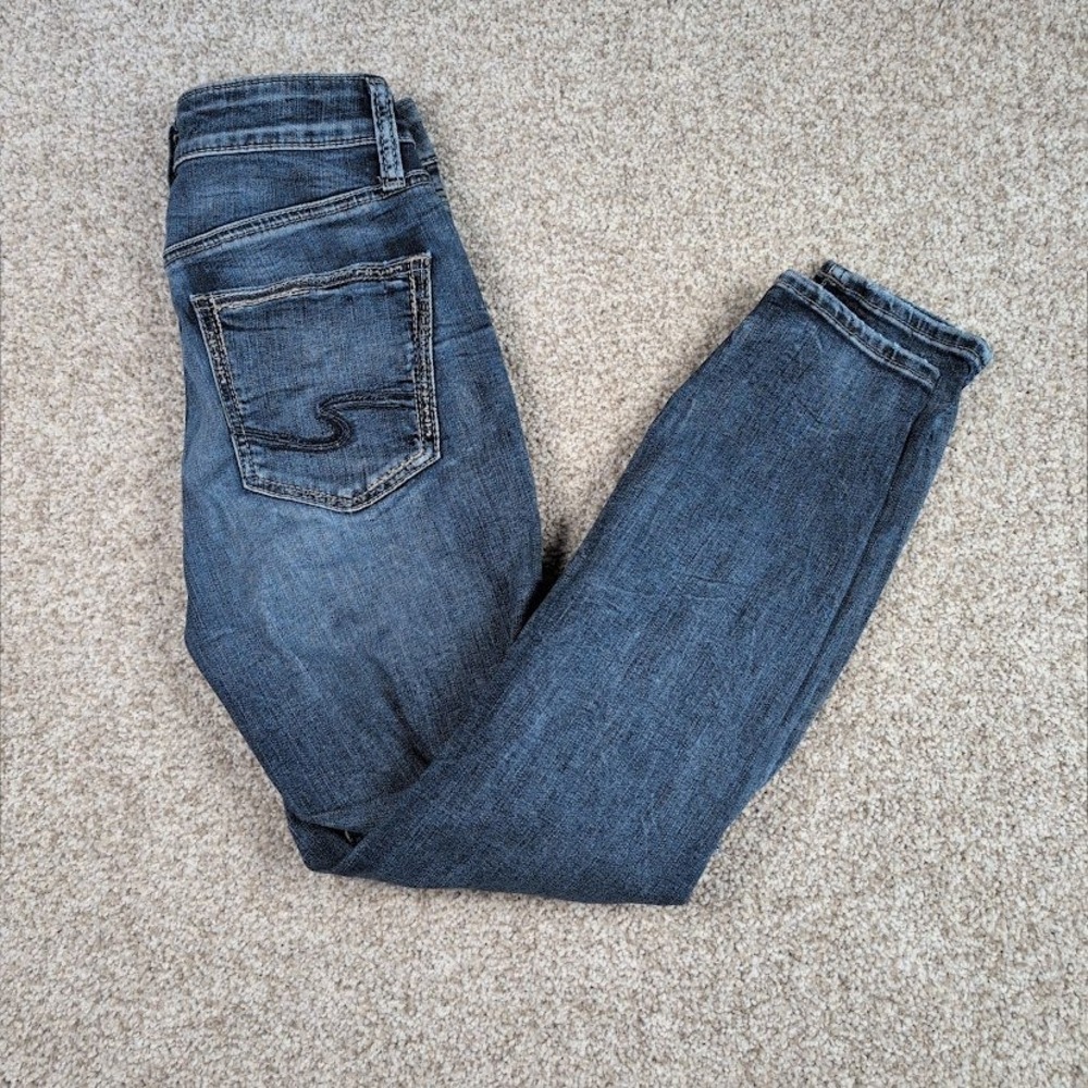 Silver‎ Jeans Co. Avery Skinny Crop Distressed Denim Blue Women's Jeans